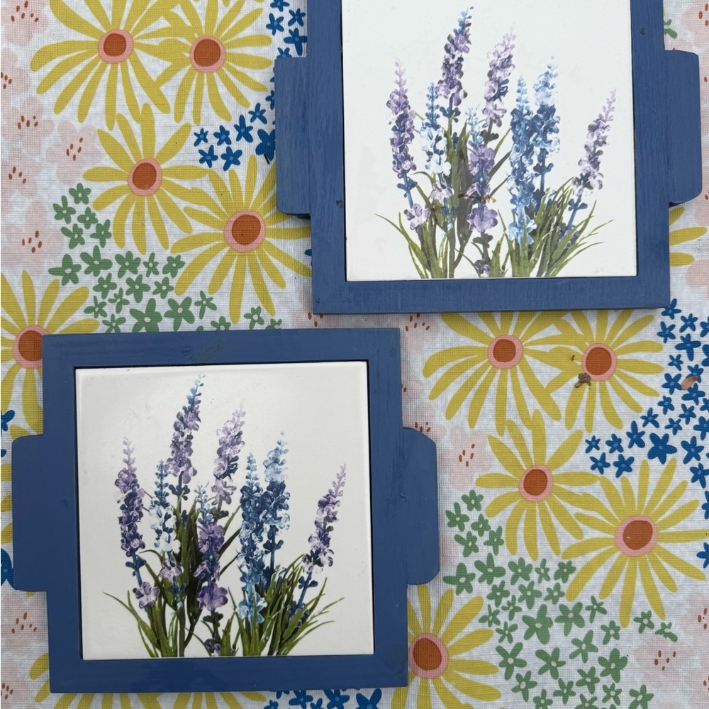 Italian Handpainted Vintage Floral Ceramic Tile Wall Art Set